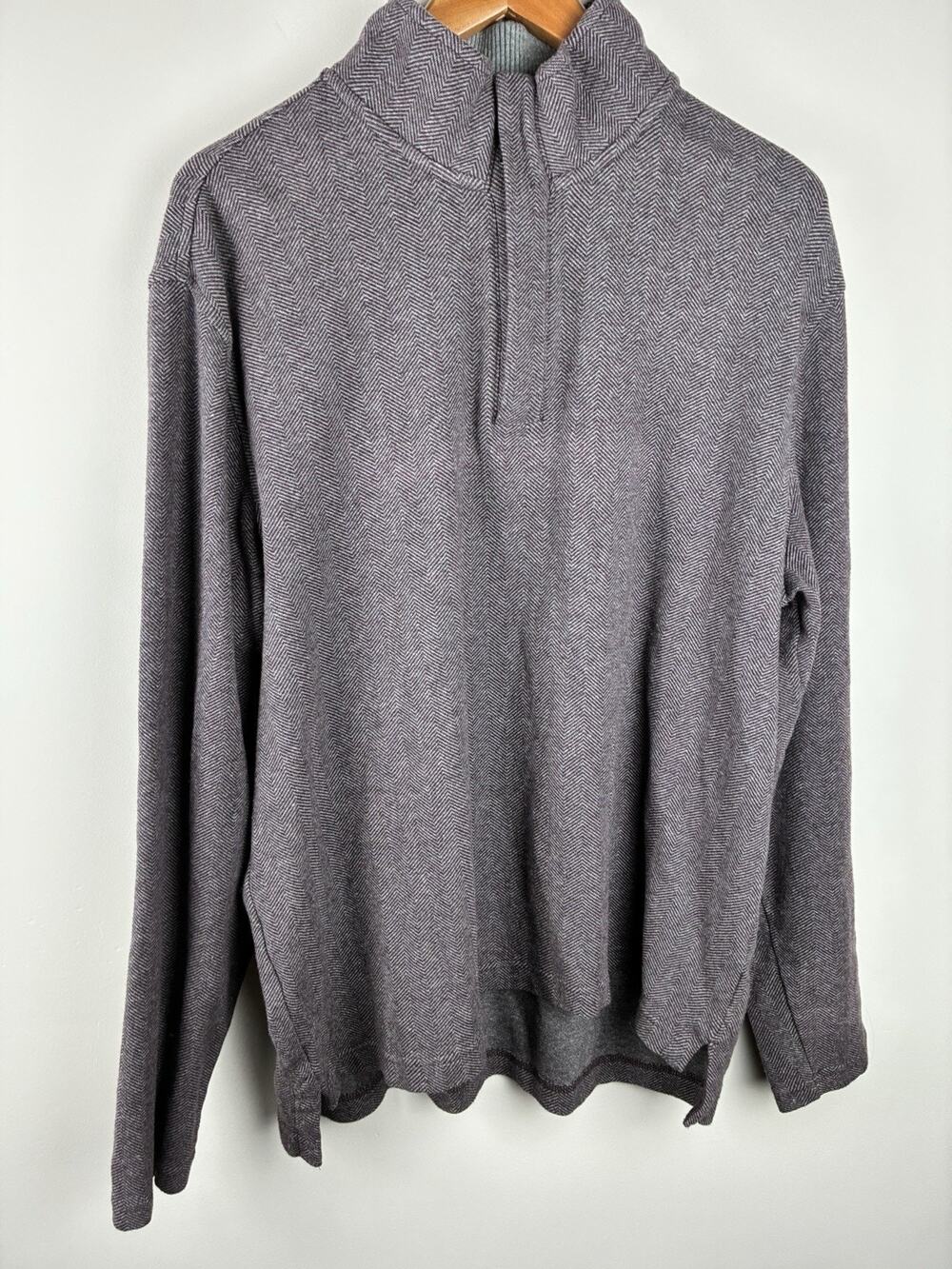 Joseph Abboud Large Herringbone Quarter Zip Pullover Elbow Patches 100% Cotton